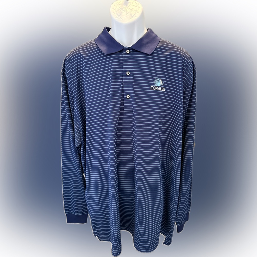 Donald Ross Men's Blue Striped Polo Shirt - long sleeve